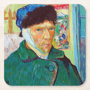 Self-Portrait With a Bandaged Ear, Van Gogh Square Paper Coaster