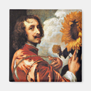 Self-Portrait with a Sunflower, 1632 artwork Magnet