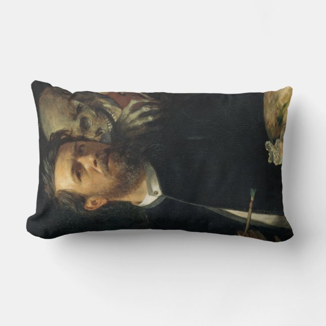 Self-Portrait With Death as a Fiddler (by Böcklin) Lumbar Cushion (Front)