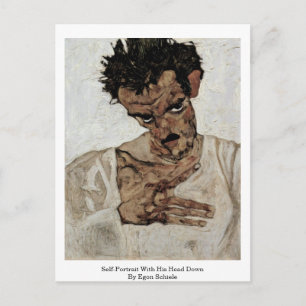 Self-Portrait With His Head Down By Egon Schiele Postcard