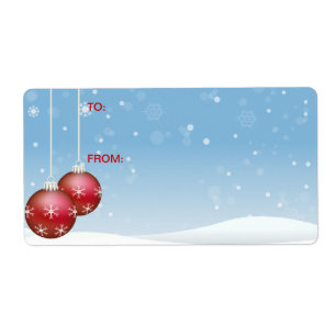 Self-Stick Gift Tag: Red Christmas Balls and Snow