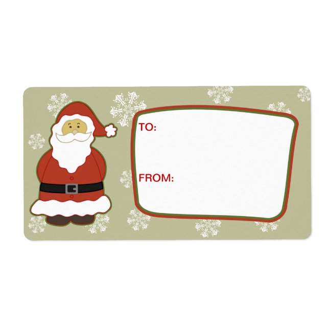 Self-Stick Gift Tag: Santa and Snowflakes (Front)