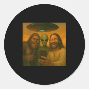 Selfie Bigfoot Jesus Alien - Cryptid Funny Sasquas Classic Round Sticker