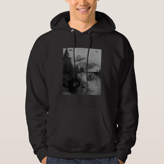 Selfie Cat Meme UFO Sighting Alien Conspiracy Sci  Hoodie (Front)
