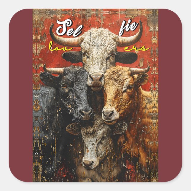 Selfie Lovers Cows Square Sticker (Front)