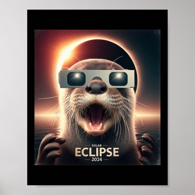 Selfie Otter Kids Mens Solar Eclipse  Poster (Front)