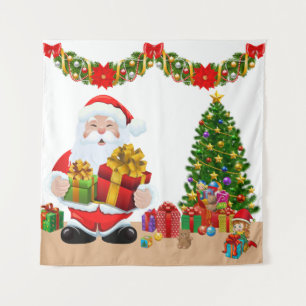 Selfie Photo Christmas Santa Tree Kids Backdrop Tapestry