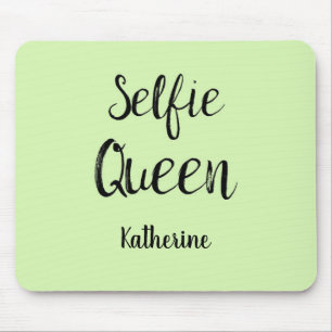 Selfie Queen Name Personalised Apple Lime Green Mouse Pad