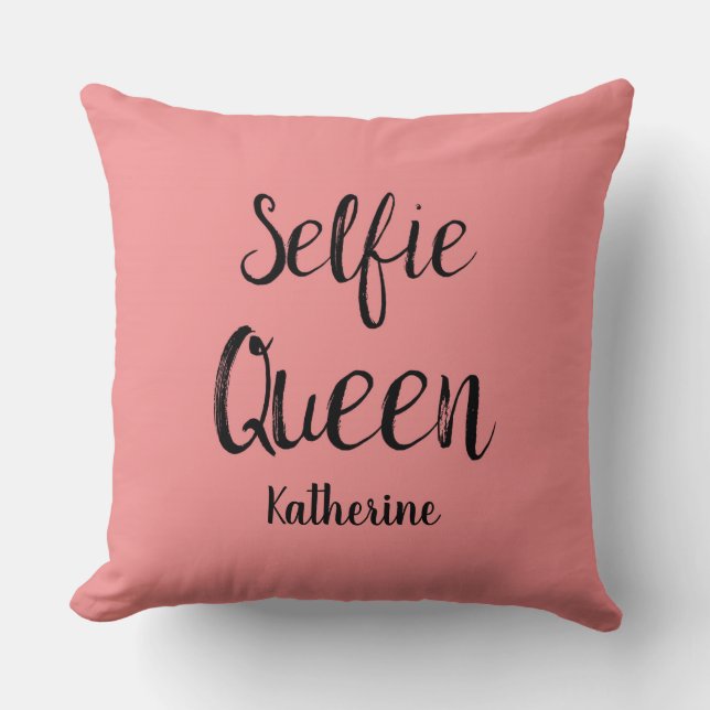 Selfie Queen Name Personalised Coral Orange Cushion (Front)