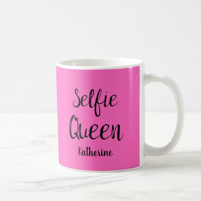Selfie Queen Name Personalised Fuchsia Hot Pink Coffee Mug (Right)