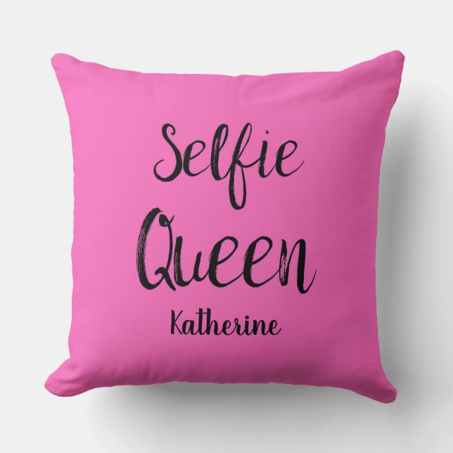 Selfie Queen Name Personalised Fuchsia Hot Pink Cushion (Front)