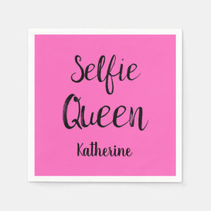 Selfie Queen Name Personalised Fuchsia Hot Pink Napkin