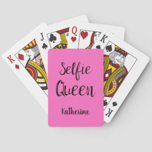 Selfie Queen Name Personalised Fuchsia Hot Pink Playing Cards