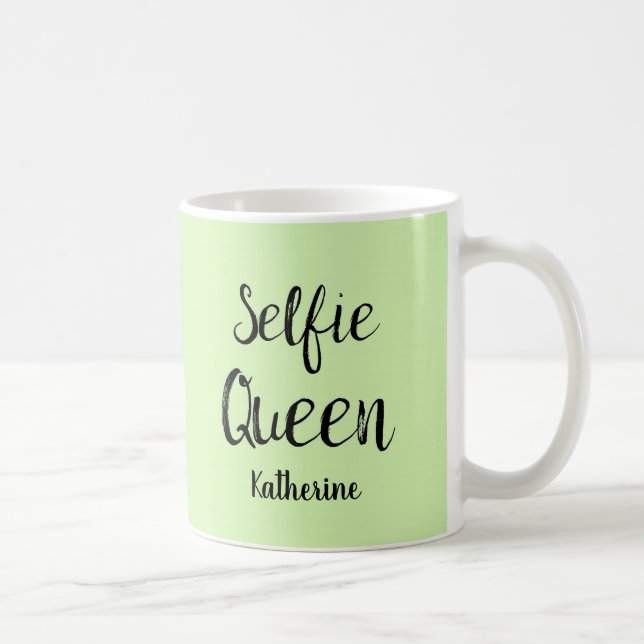 Selfie Queen Name Personalised Lime Green Coffee Mug (Right)