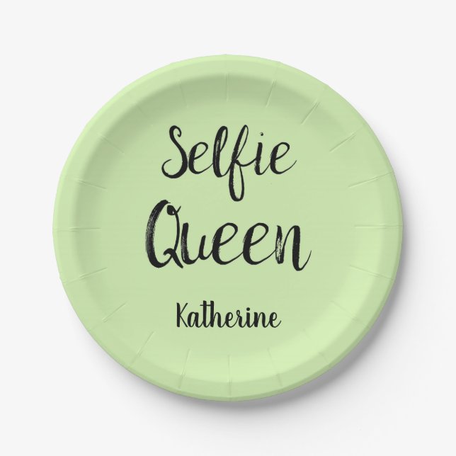 Selfie Queen Name Personalised Lime Green Paper Plate (Front)