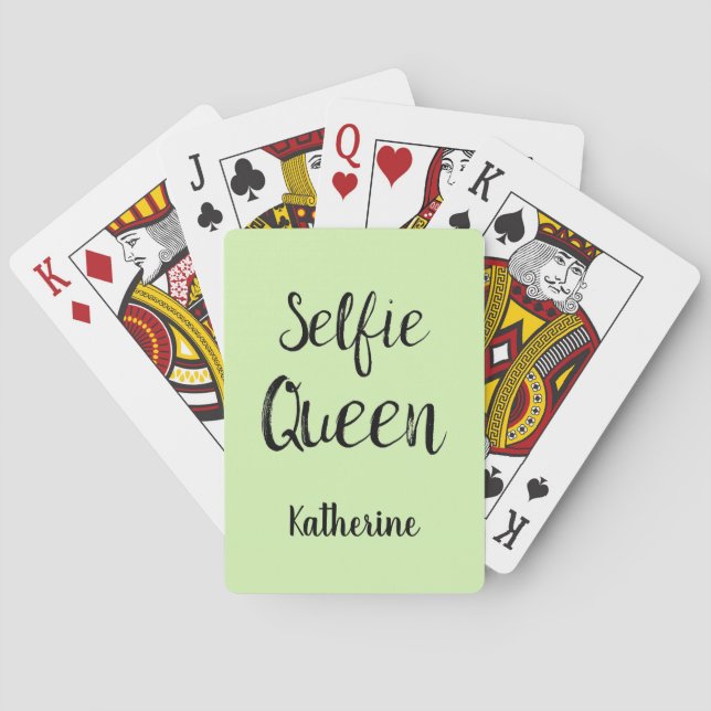 Selfie Queen Name Personalised Lime Green Playing Cards (Back)