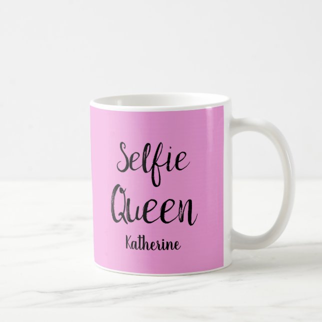 Selfie Queen Name Personalised Pink Coffee Mug (Right)