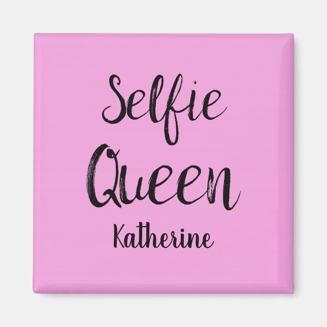 Selfie Queen Name Personalised Pink Magnet (Front)