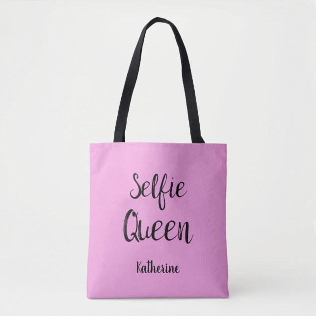 Selfie Queen Name Personalised Pink Tote Bag (Front)