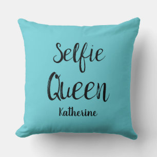 Selfie Queen Name Personalised Turquoise Teal Blue Cushion