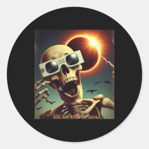 Selfie Skeleton Kids Mens Solar Eclipse 1  Classic Round Sticker