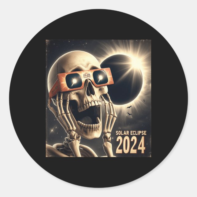 Selfie Skeleton Kids Mens Solar Eclipse 2  Classic Round Sticker (Front)