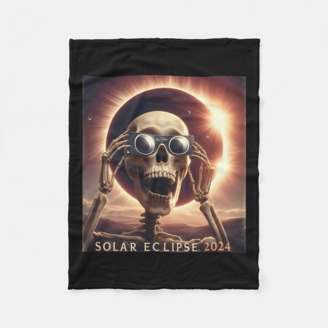 Selfie Skeleton Kids Mens Solar Eclipse  Fleece Blanket (Front)