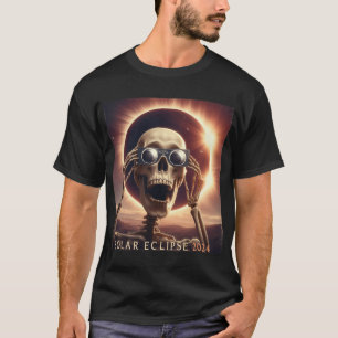 Selfie Skeleton Kids Mens Solar Eclipse T-Shirt