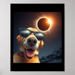 Selfie Solar Eclipse Wearing Gles Fun Dog Lovers  Poster