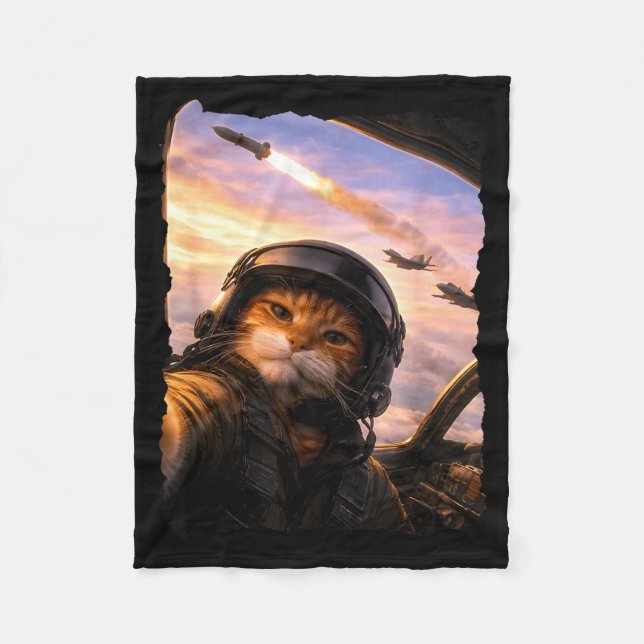 Selfie squad cat funny fighter pilot meme kitty ge fleece blanket (Front)