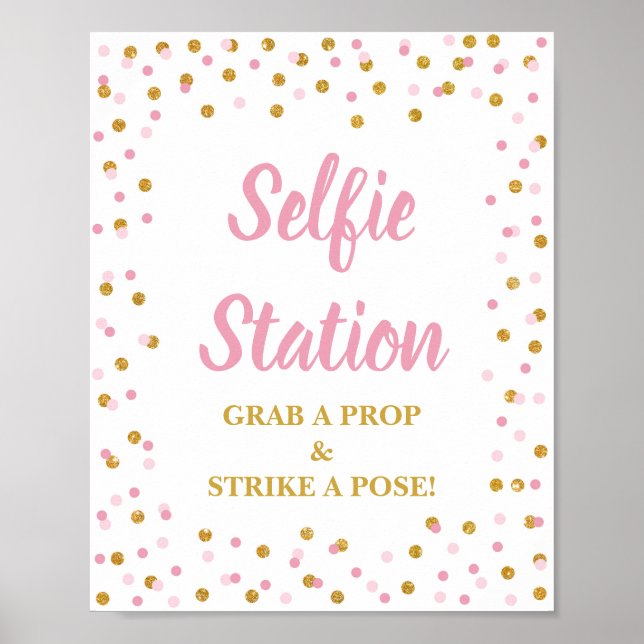 Selfie Station Grab a Prop Strike a Pose Sign Pink (Front)