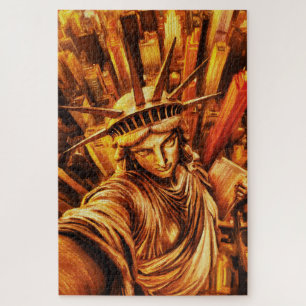 Selfie-Style Statue of Liberty Oil Painting Jigsaw Puzzle