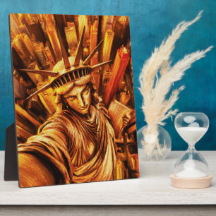 Selfie-Style Statue of Liberty Oil Painting  Plaque