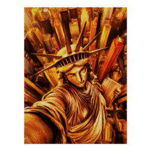 Selfie-Style Statue of Liberty Oil Painting  Poster