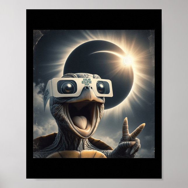 Selfie Turtle Kids Mens Solar Eclipse  Poster (Front)