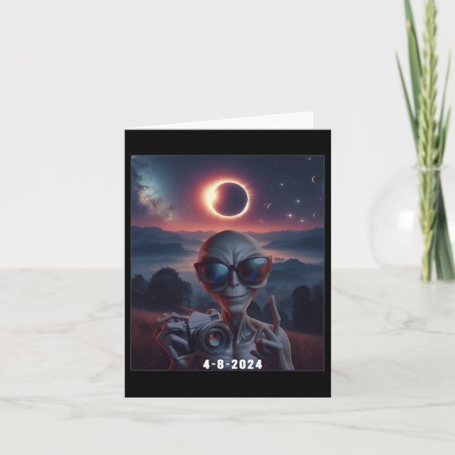 Selfie With Solar 2024 Eclipse Wearing Gles Retro  Card (Front)
