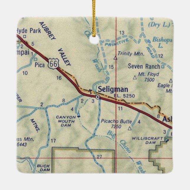 Seligman AZ Vintage Map Ceramic Ornament (Back)