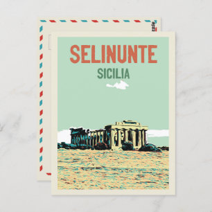 Selinunte, greek ruins illustration Sicily Italy P Postcard