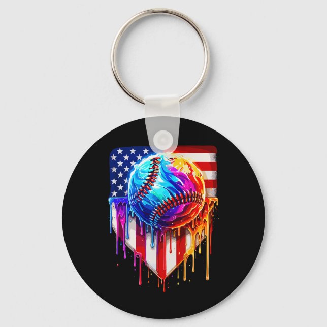 Sell Ice Cream American Flag Drip  Key Ring (Front)