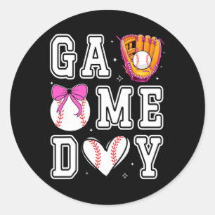 Sell Sister Coquette Bow Game Day Sell Mum Mama Classic Round Sticker