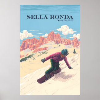 Sella Ronda Ski Circuit Italy Snowboarding Travel Poster