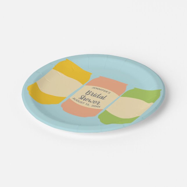 Seltzer Soda Cans Personalised Bridal Shower Party Paper Plate (Angled)