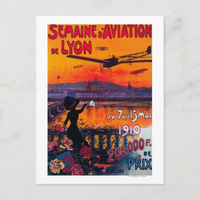 Semaine d' Aviation De Lyon Vintage Poster Postcard (Front)