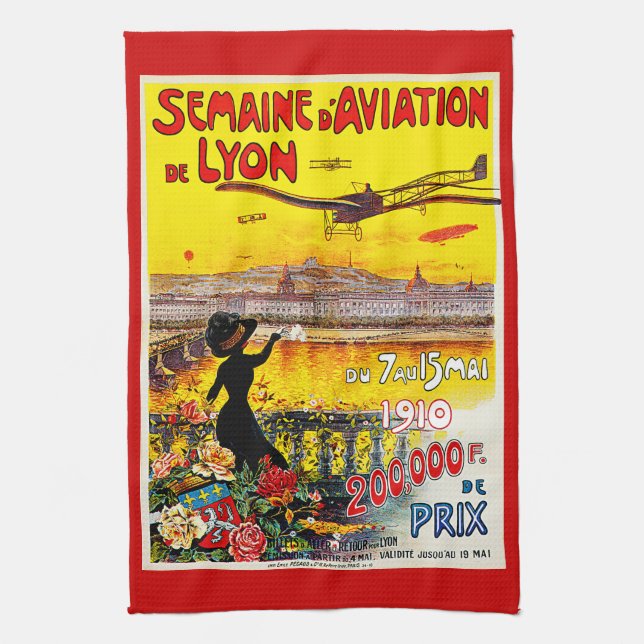 Semaine d'Aviation de Lyon Tea Towel (Vertical)