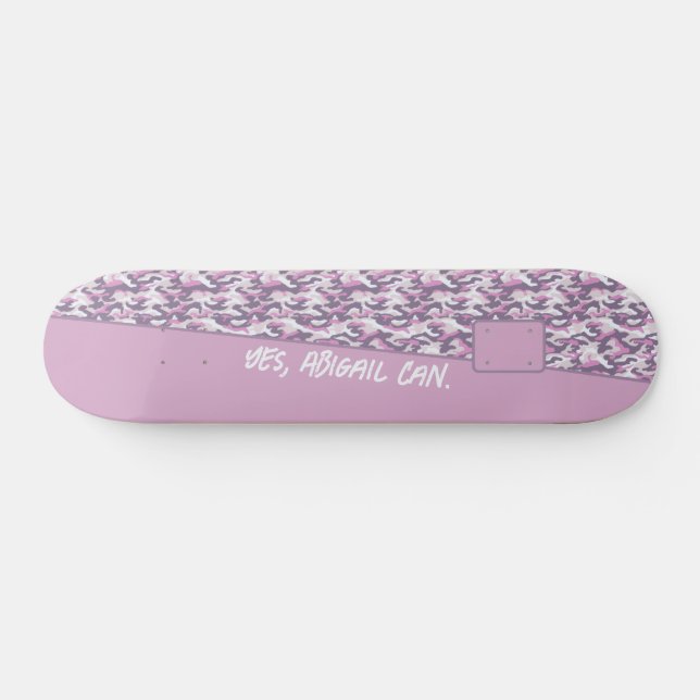 Semi Camouflage Grey and Pink Your Text Skateboard (Horz)
