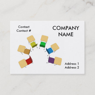 semi circle of colourful desks business card