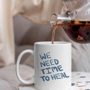Semi-dark blue hand lettered healing message large coffee mug