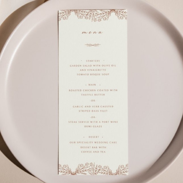 Semi Floral Beige Terracotta Wedding Dinner Menu (Creator Uploaded)