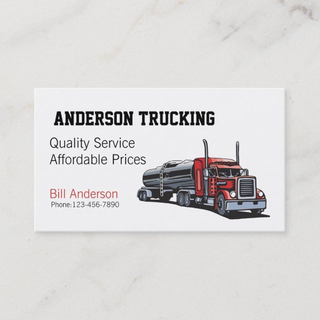 Semi Fuel Tanker Truck Business Card (Front)