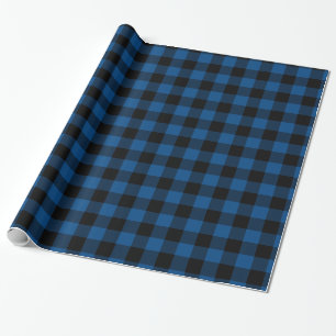 Semi Gloss Black And Blue Buffalo Plaid Wrapping Paper